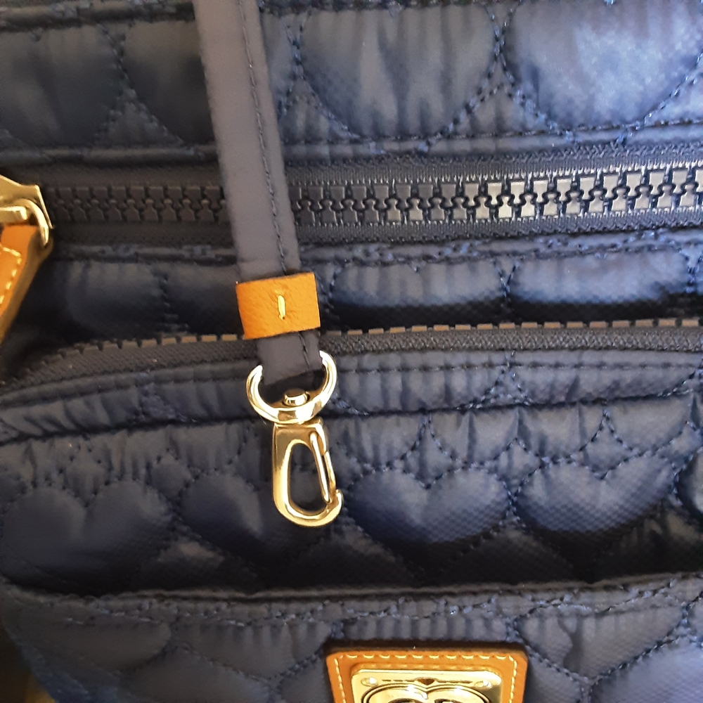 Brighton Quilted Navy Crossbody Tan Trim & Heart Charm - Picture 9 of 11